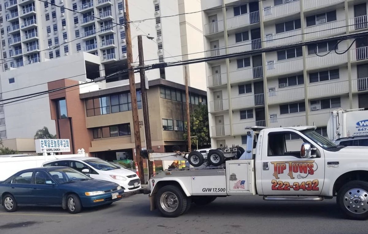 Betty, on the back of a tow truck